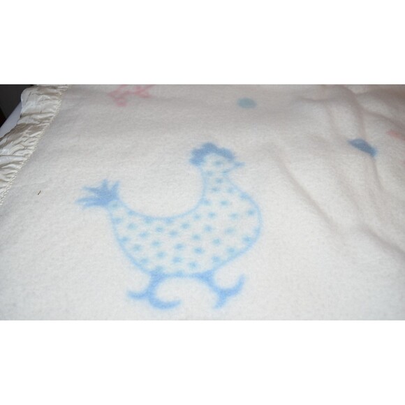 Vtg Baby Chatham Animals Rabbit Cat Bird Lamb Wool Baby Blanket Satin Edge - Picture 7 of 11